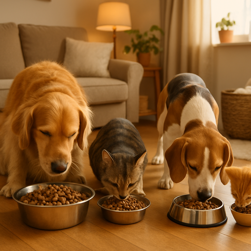 Image of happy pets enjoying their food